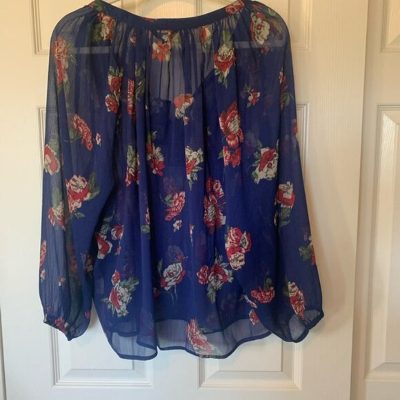Women’s Lucky Brand Boho Royal Blue Floral LS Peasant Blouse | 1X NWT - Picture 6 of 6